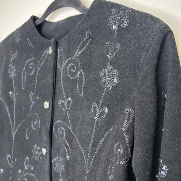 Vintage Embroidered Grunge Preppy Boho Chic Floral Genuine Leather Jacket Small - Picture 3 of 16